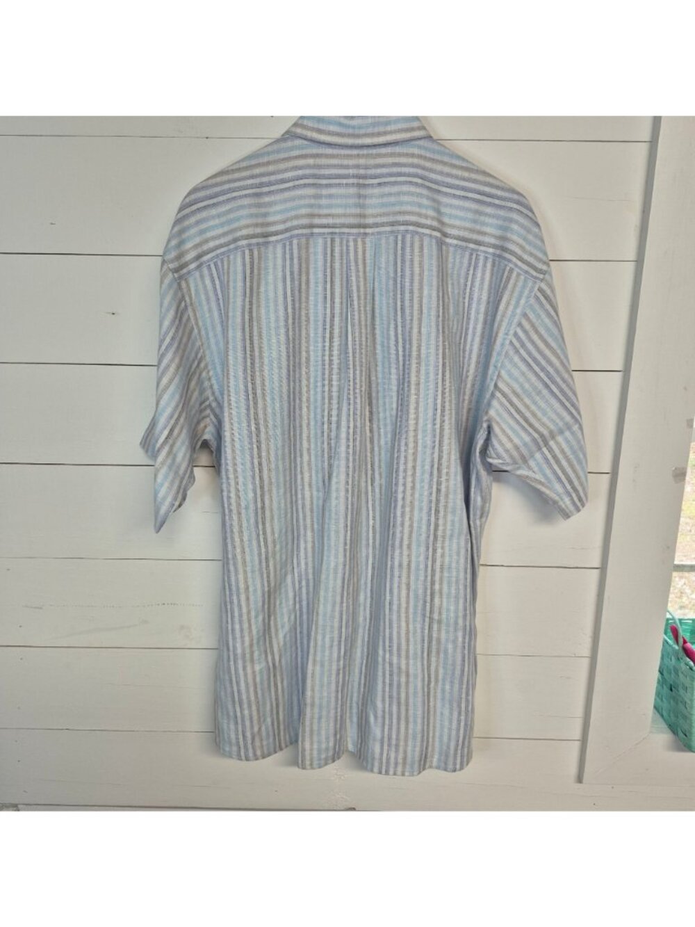 Jos A Bank Men's Striped 100% Linen Button down Short Sleeve Shirt - Picture 5 of 5